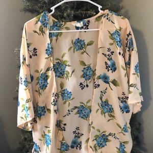 Nude colored with blue floral printed cover up